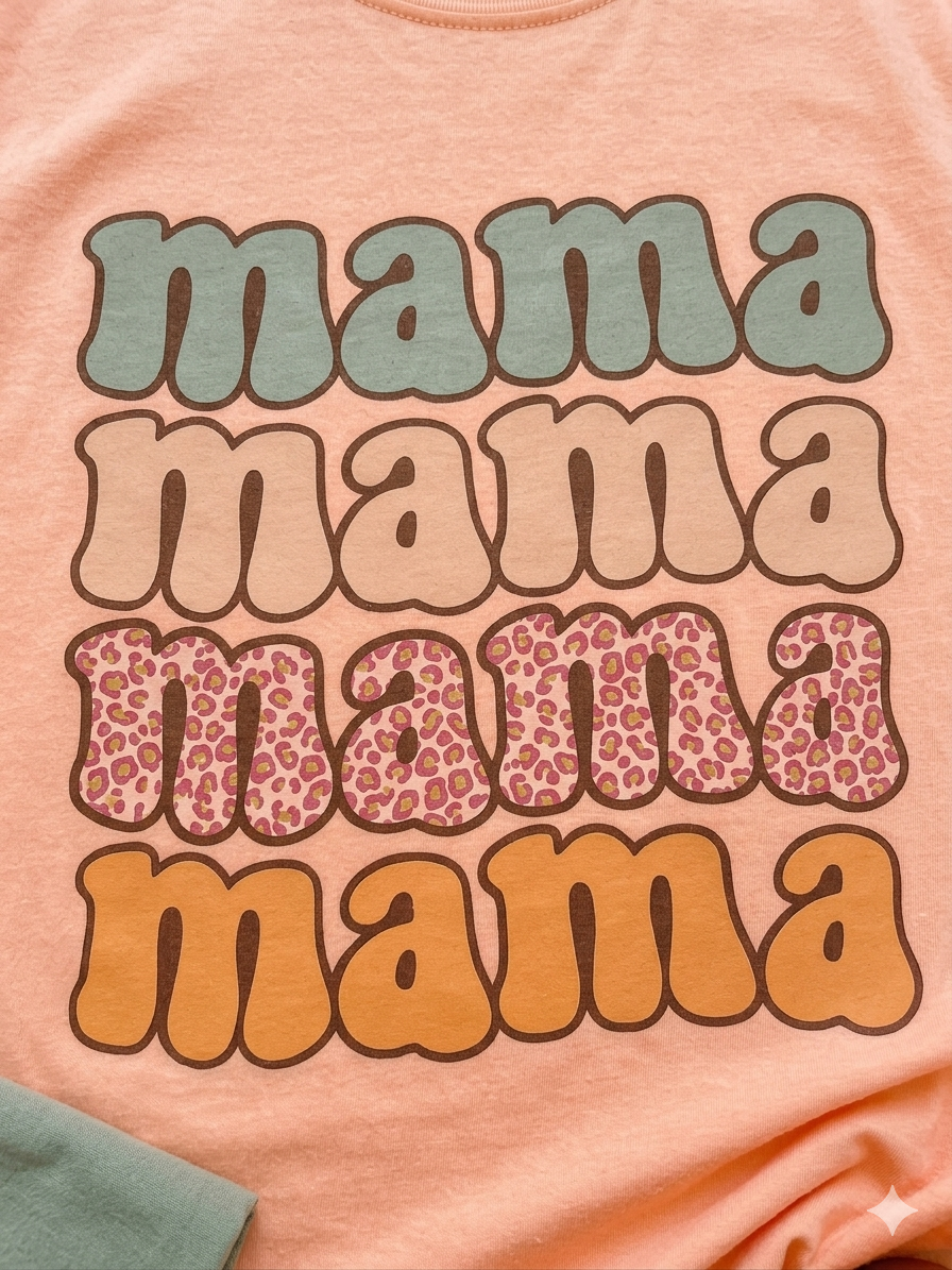 Comfort Colors® Retro Stacked "Mama" Leopard Print Graphic Tee
