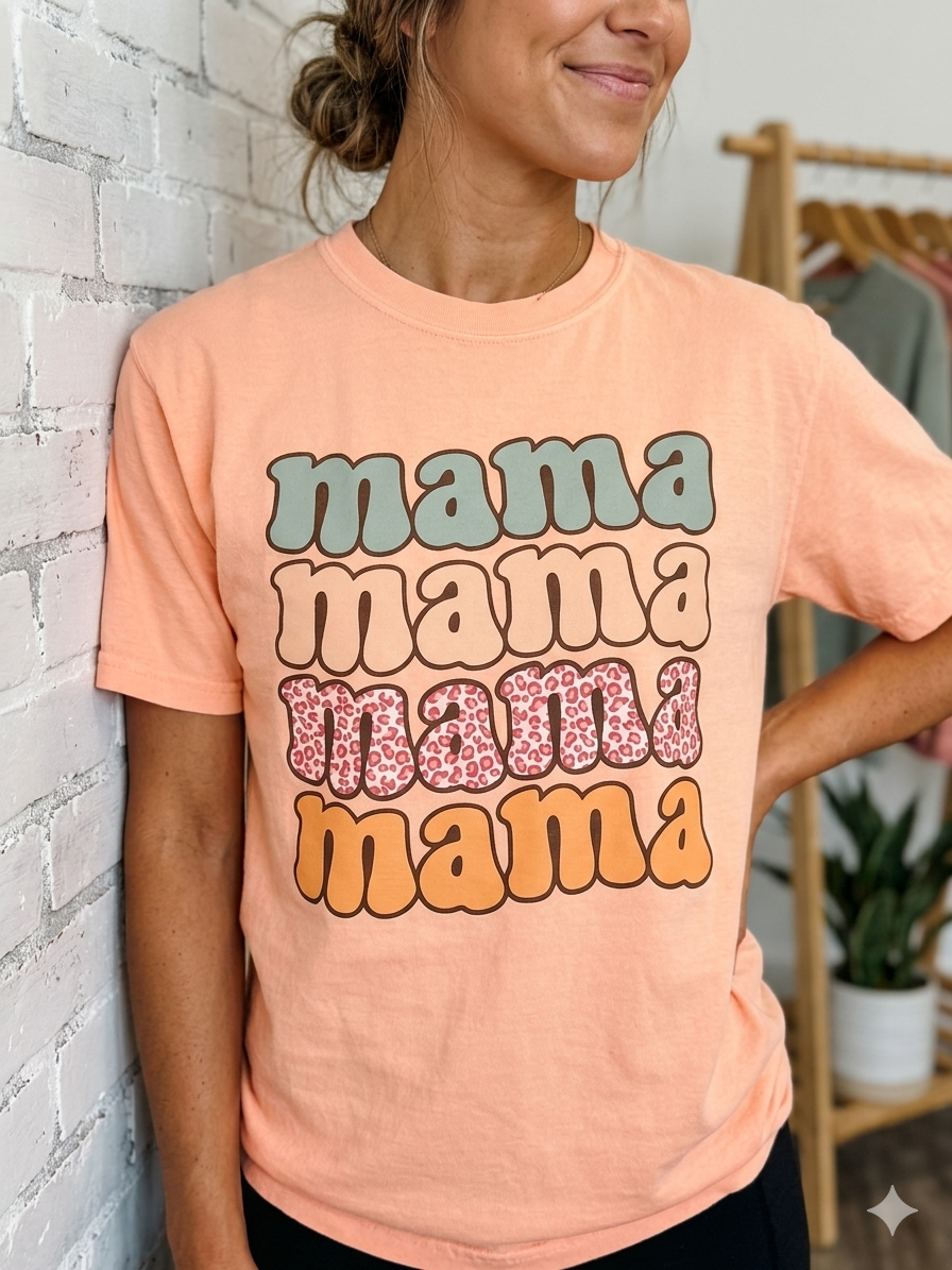 Comfort Colors® Retro Stacked "Mama" Leopard Print Graphic Tee