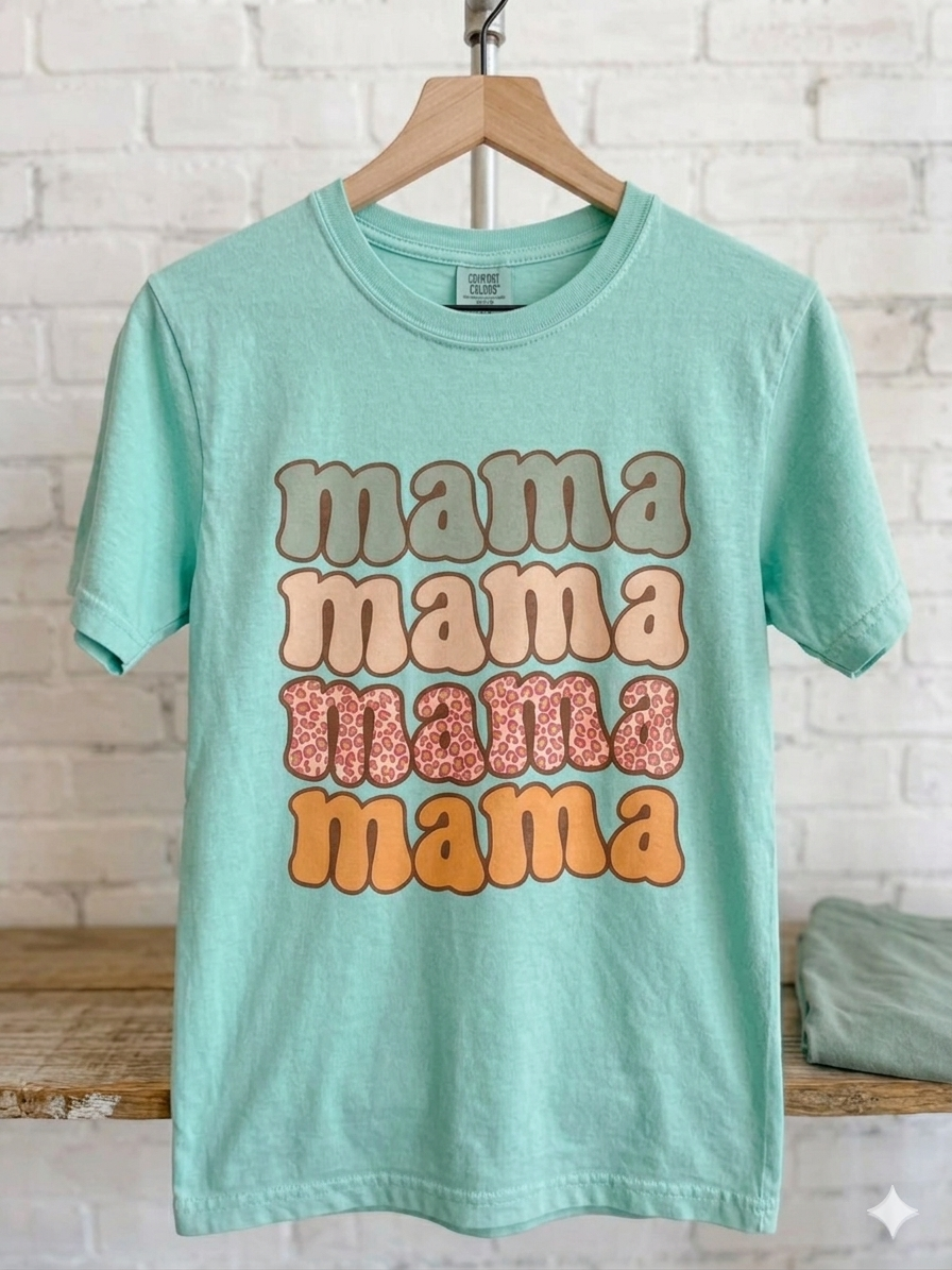 Comfort Colors® Retro Stacked "Mama" Leopard Print Graphic Tee